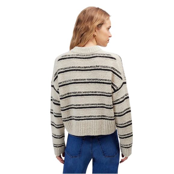 Madewell Eyelash Yarn Stripe Crewneck Sweater Cream Black Small NWT - Picture 3 of 9